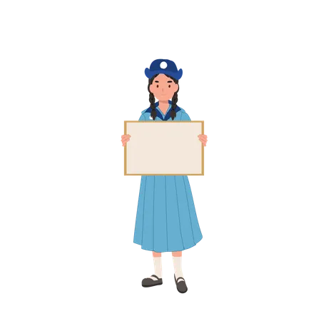 Fröhliche Thai Girl Scout Holding Blank Board  Illustration