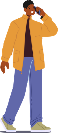 Fröhlicher schwarzer Teenager trägt Jacke  Illustration