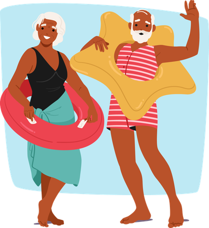 Fröhliches älteres Ehepaar bereit zum Schwimmen  Illustration