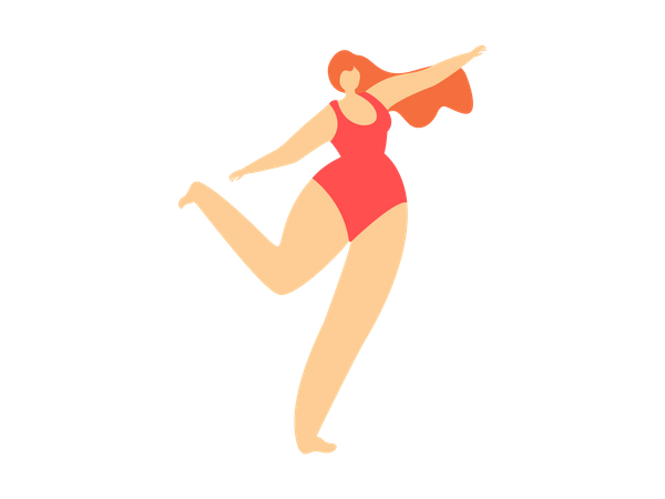Fröhliches junges Mädchen im roten Badeanzug  Illustration