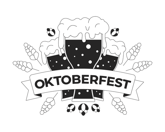 Frothy beer glasses with barley and hops for oktoberfest  Illustration