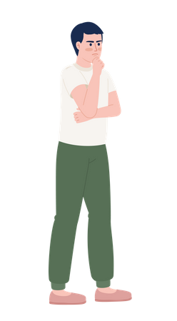 Frowning man standing in thinking pose  Illustration