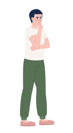Frowning man standing in thinking pose  Illustration