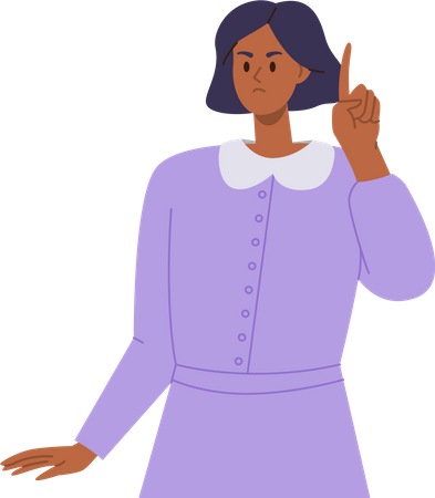 Frowning woman raising finger  Illustration