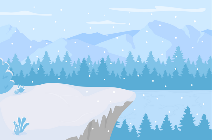 Frozen lake snowfall during daytime  Illustration