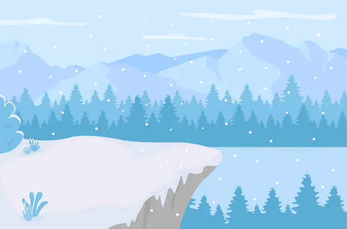 Frozen lake snowfall during daytime  Illustration