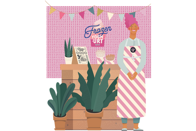 Frozen Yogurt Shop Owner  Illustration