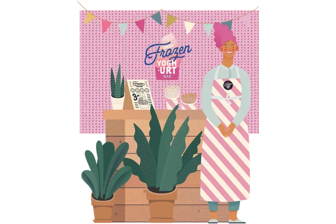 Frozen Yogurt Shop Owner  Illustration