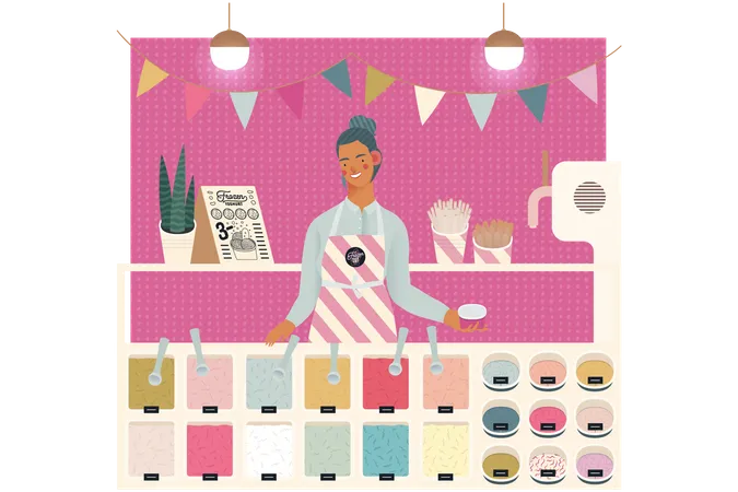 Frozen Yogurt Shop Owner  Illustration