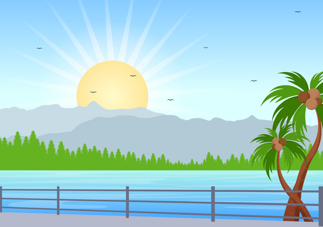 Frühe Sonnenaufgangsstimmung über den Bergen  Illustration