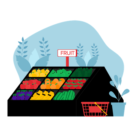 Fruit counter at supermarket  Illustration