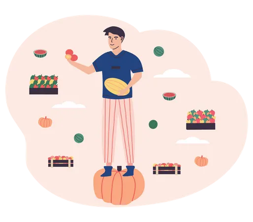 Fruit Seller selling fruit  Illustration