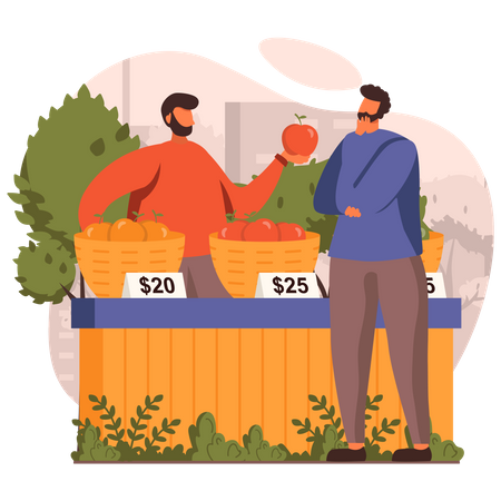 Fruit selling fruits to customer  Illustration