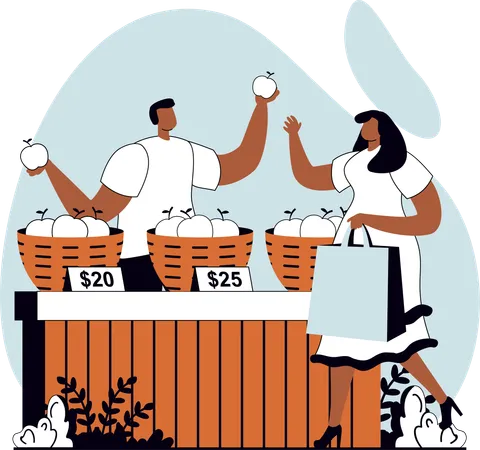 Fruit selling fruits to customer  Illustration