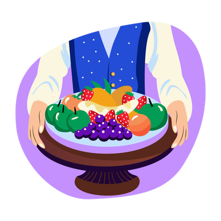 Fruit tray dish serving by expert chef  Illustration