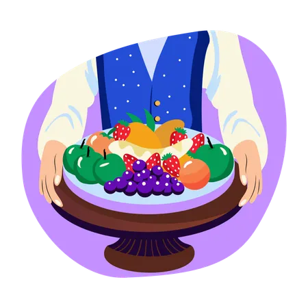 Fruit tray dish serving by expert chef  Illustration
