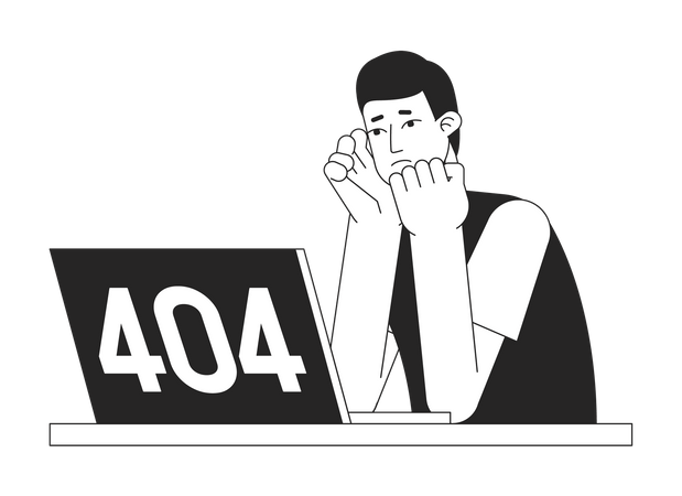 Mensaje flash 404 de frustración en la computadora portátil  Ilustración
