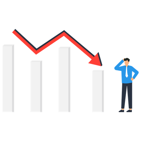 Empresário frustrado olhando para a tendência de queda do mercado de ações  Ilustração