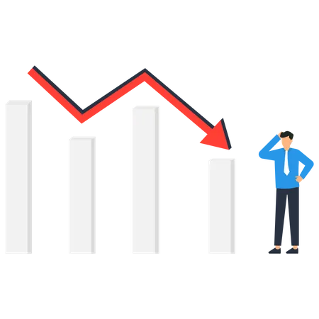 Empresário frustrado olhando para a tendência de queda do mercado de ações  Ilustração