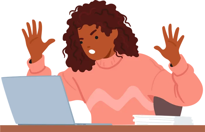 Frustrated Black Woman Expressing Anger While Using Her Laptop  Illustration