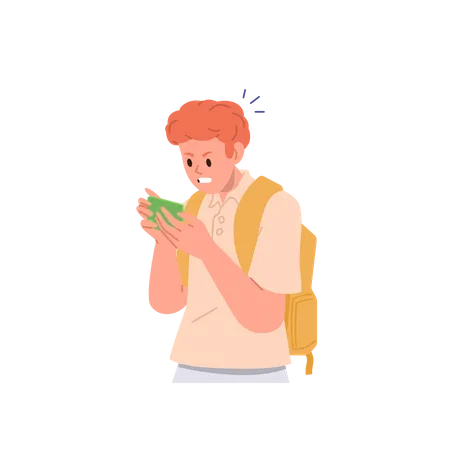 Frustrated boy using mobile  Illustration