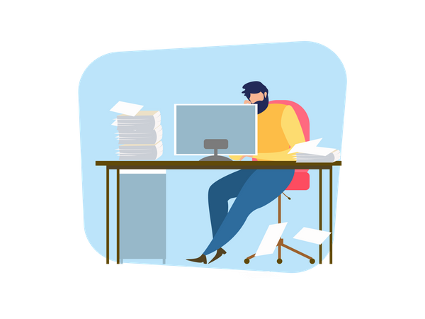 Frustrated business man at office desk  Illustration