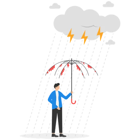Frustrated Businessman With Broken Useless Umbrella In The Rain Disappointment Mistakes Or Difficulties Very Bad Days Problems Flat Vector Illustration Illustration