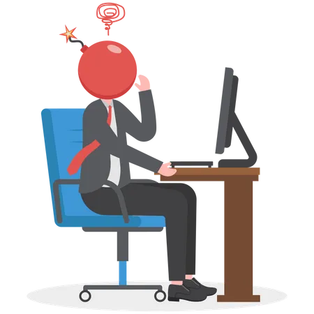 Frustrated businessman bomb head about to explode  Illustration