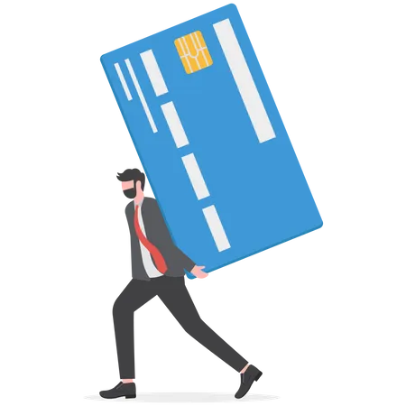 Frustrated businessman carry credit card debt burden  Illustration