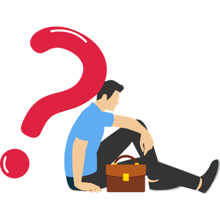 Frustrated businessman carrying a big heavy question mark burden  Illustration