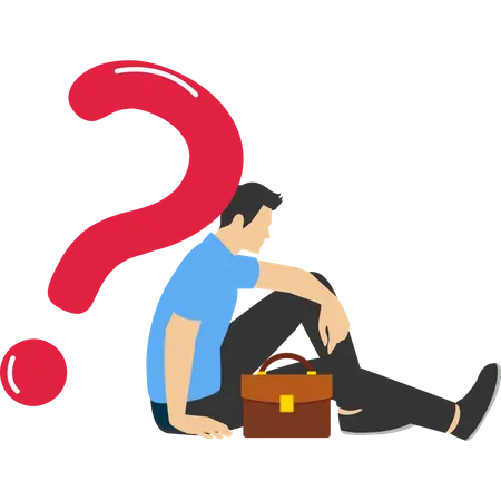 Frustrated businessman carrying a big heavy question mark burden  Illustration