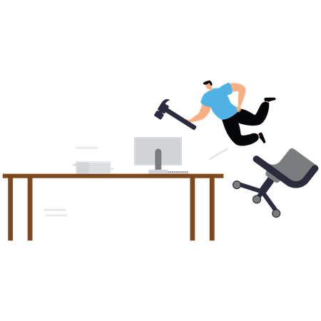 Frustrated businessman hitting to break computer  Illustration