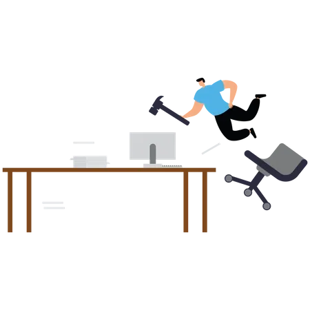 Frustrated businessman hitting to break computer  Illustration