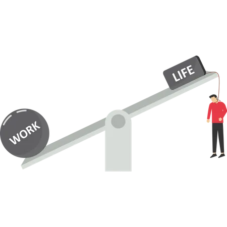 Overworked Tired Or Tired Concept Frustrated Businessman On Small Life Compared To Heavy Workload Unhealthy Work Life Balance Problem Too Much Work Causing Burnout Anxiety Or Stress Concept Illustration