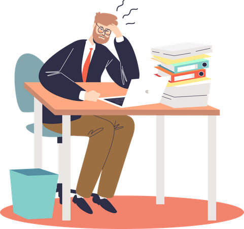 Frustrated businessman overloaded with paperwork Illustration
