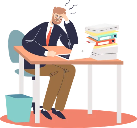 Frustrated businessman overloaded with paperwork Illustration