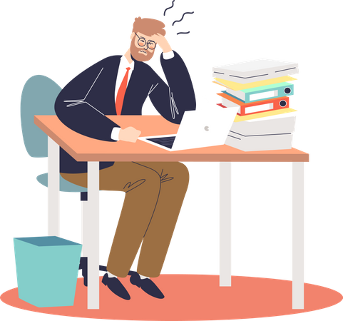 Frustrated businessman overloaded with paperwork  Illustration