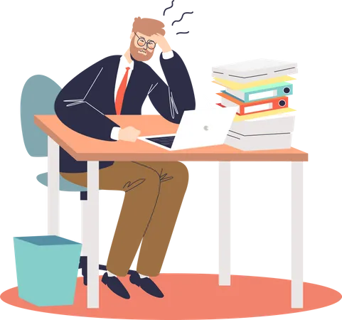 Frustrated businessman overloaded with paperwork  Illustration