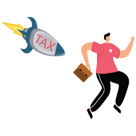 Frustrated businessman run away from taxes  Illustration