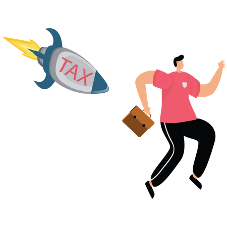 Frustrated businessman run away from taxes  Illustration