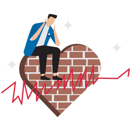 Frustrated businessman sitting on wall  Illustration