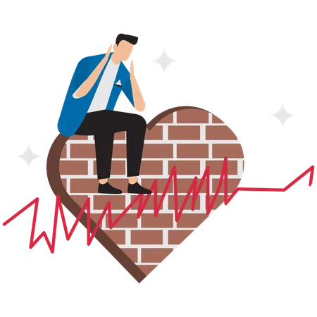 Frustrated businessman sitting on wall  Illustration