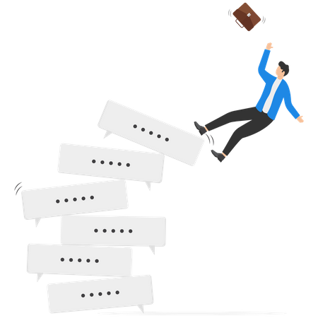 Frustrated businessmen run away from collapsing stack Illustration