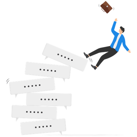 Frustrated businessmen run away from collapsing stack  Illustration