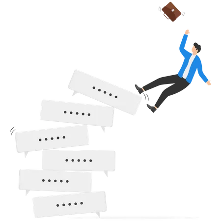 Frustrated businessmen run away from collapsing stack  Illustration