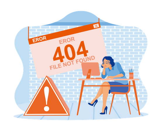 Frustrated businesswoman facing 404 error  Illustration