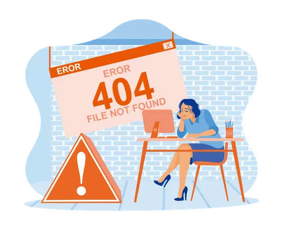 Frustrated businesswoman facing 404 error  Illustration