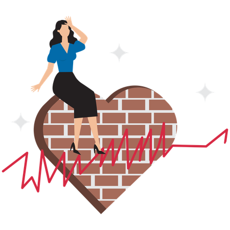 Frustrated businesswoman sitting on wall  Illustration