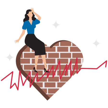 Frustrated businesswoman sitting on wall  Illustration