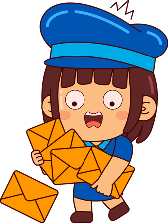 Frustrated cute postman girl holding posts  Illustration